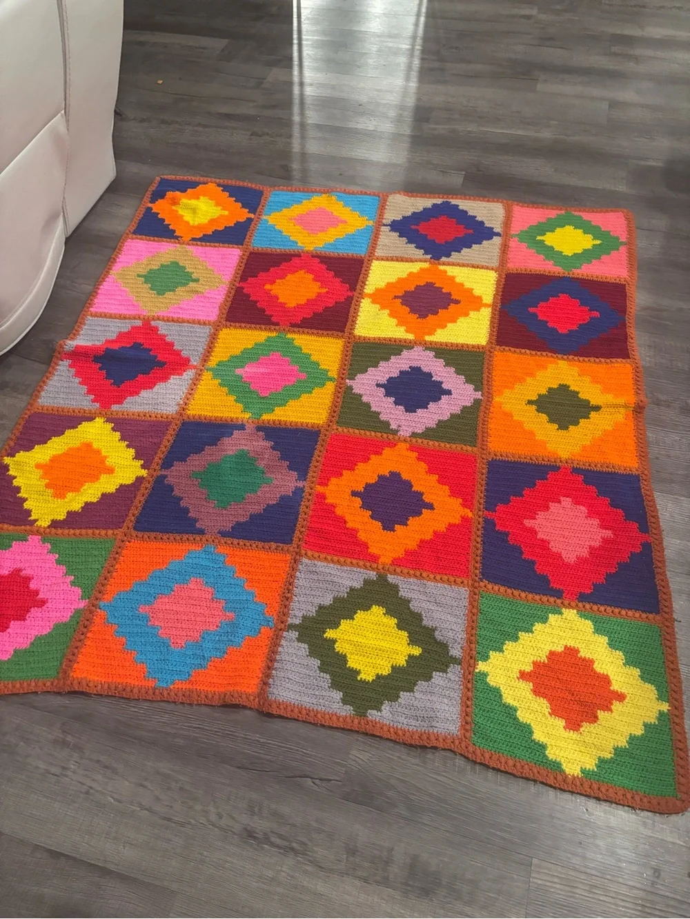 Handmade Crochet Granny Square Throw Blanket 1970s Dopamine Colorblock Afghan